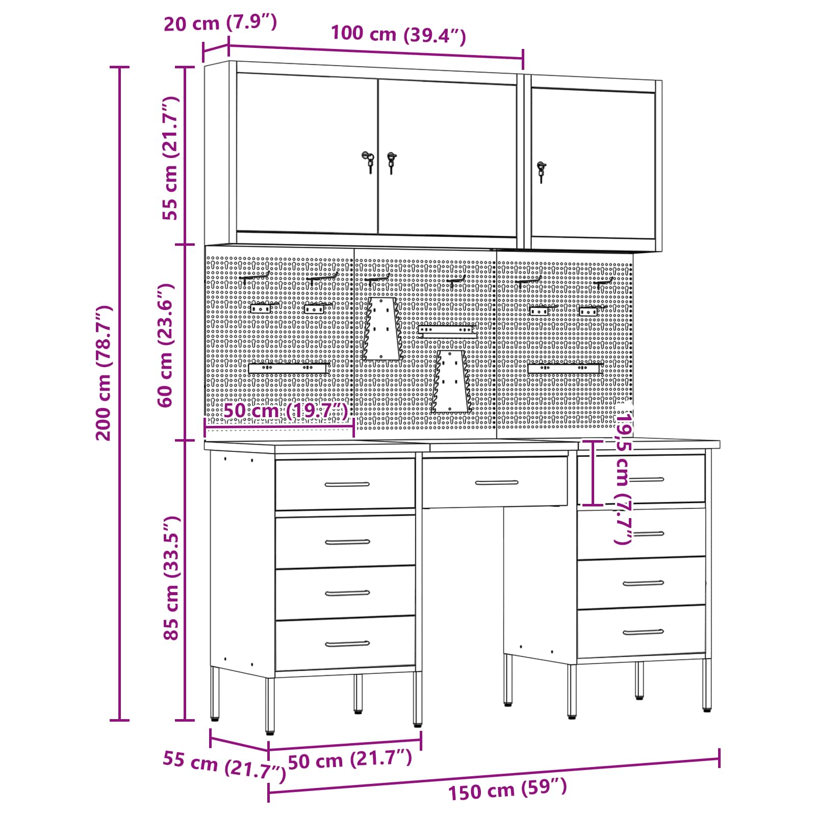 Werkbank mit Speicher 8 stk. Schwarz Ingenieure Holz und Stahl