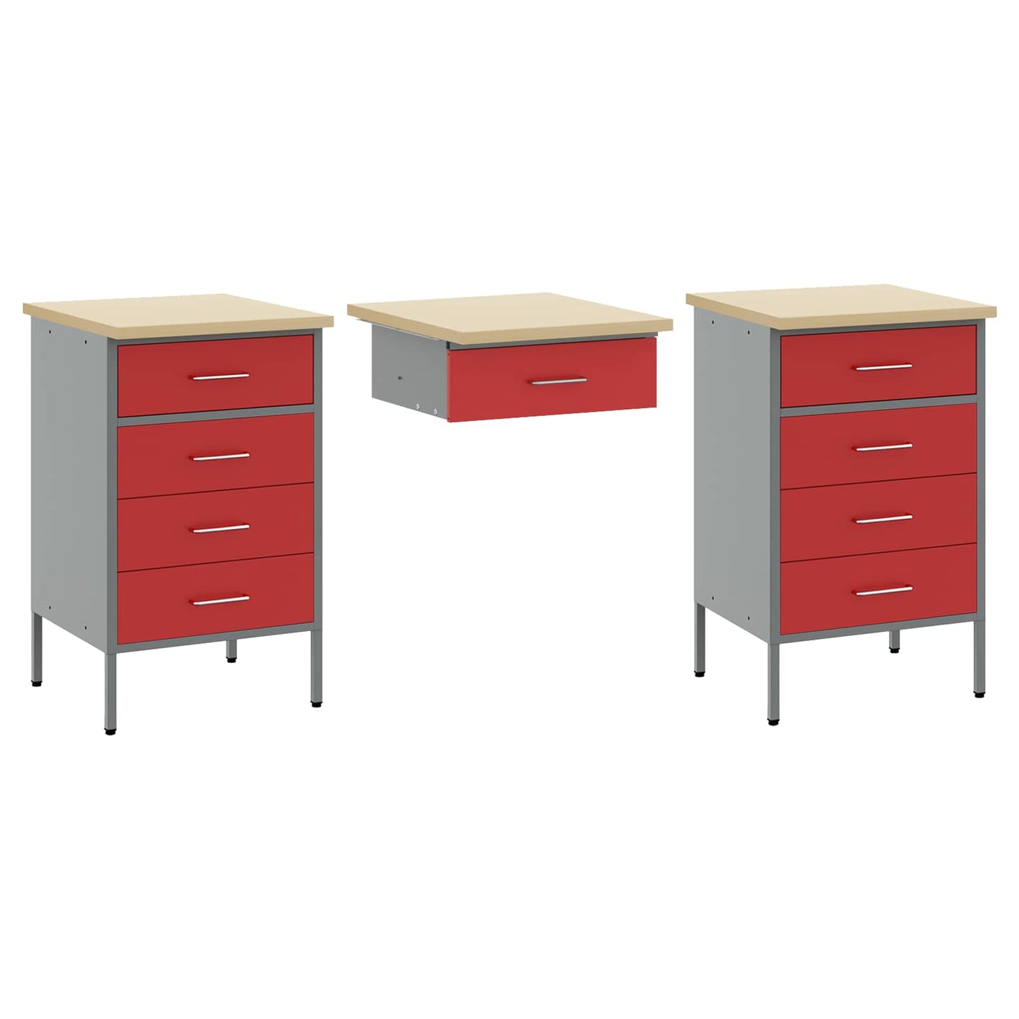 Werkbank 8 Stk. Rot und Grau Ingenieure Holz und Stahl