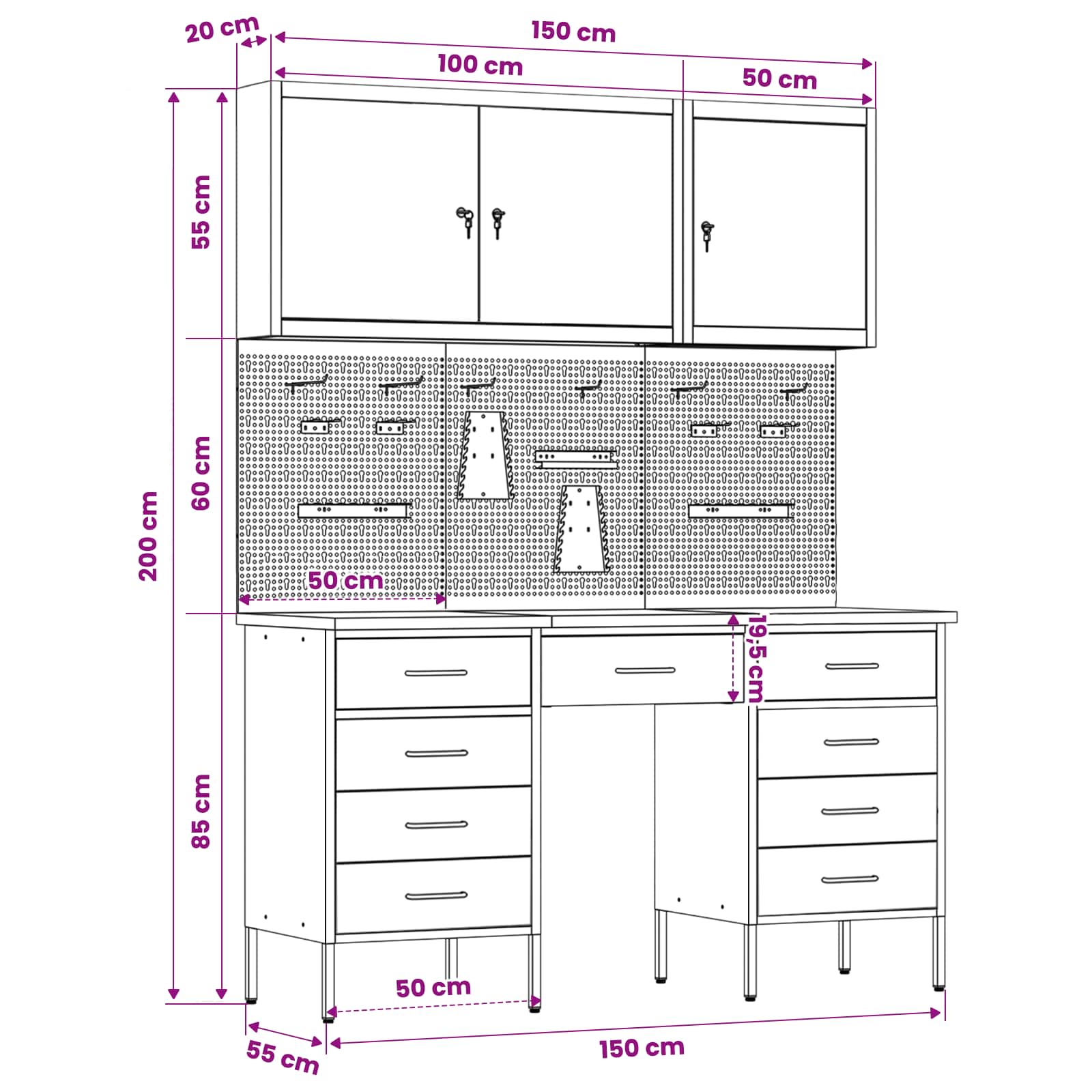 Werkbank 8 Stk. Rot und Grau Ingenieure Holz und Stahl