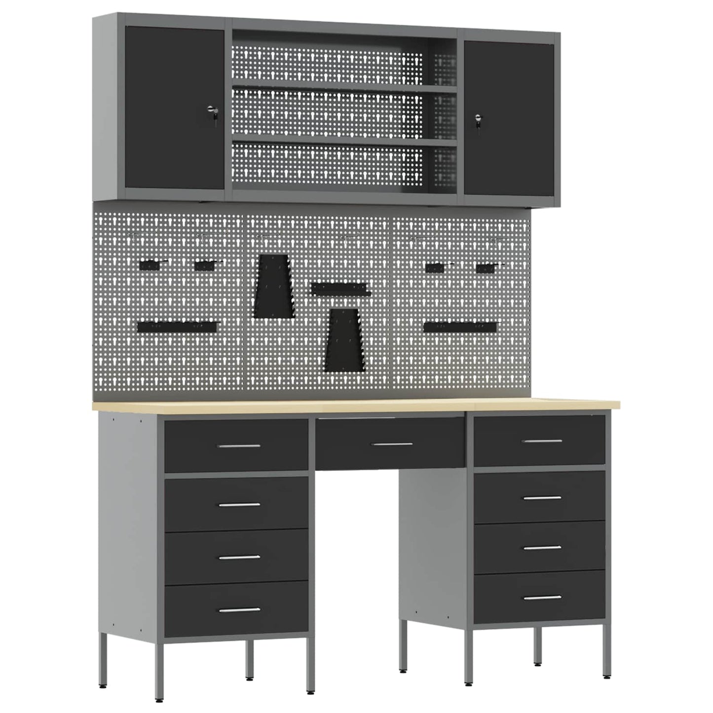 Werkbank mit Speicher 8 stk. Schwarz Ingenieure Holz und Stahl