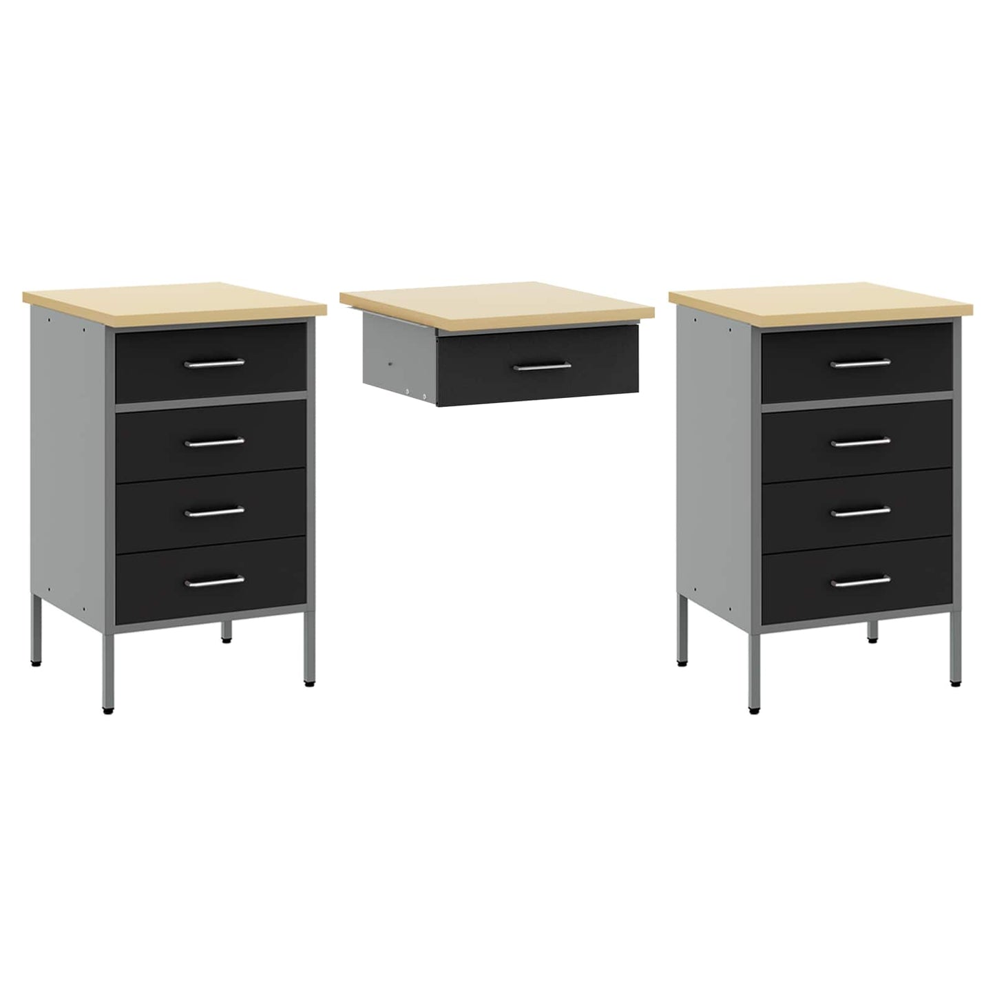 Werkbank mit Speicher 8 stk. Schwarz Ingenieure Holz und Stahl