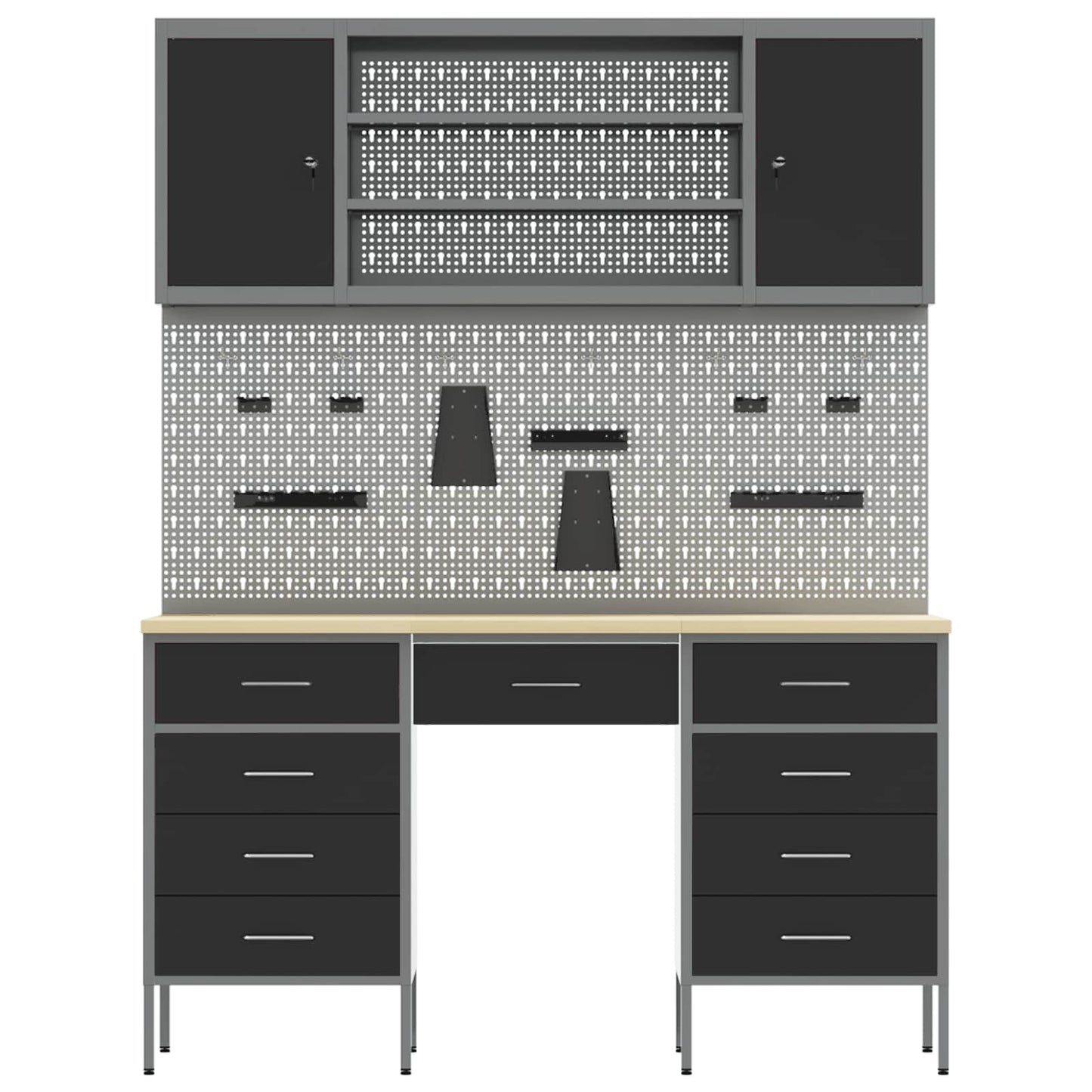 Werkbank mit Speicher 8 stk. Schwarz Ingenieure Holz und Stahl