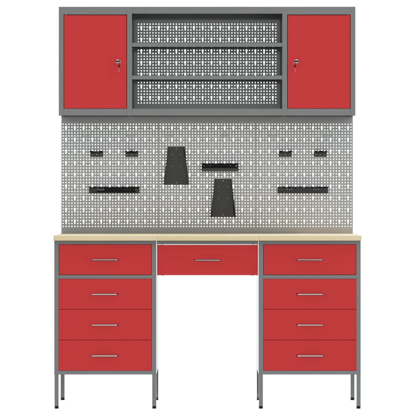 Werkbank mit Schubladen 8 stk. Rot Ingenieure Holz und Stahl