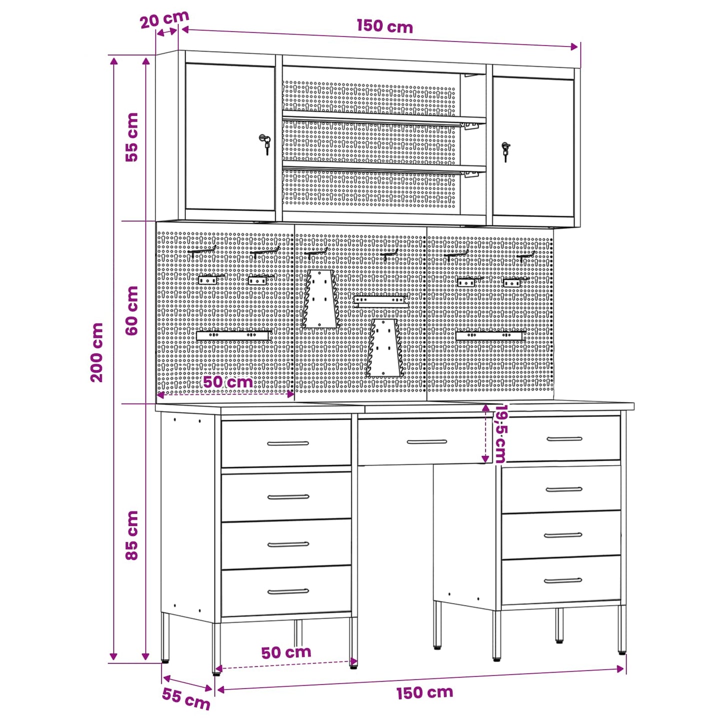 Werkbank mit Schubladen 8 stk. Rot Ingenieure Holz und Stahl