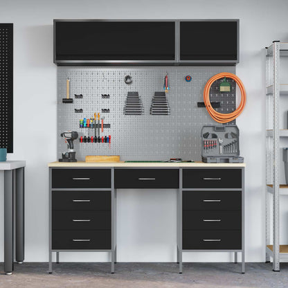 Arbeitsschrankset mit Schubladen mit Speicher 8 stk. Schwarz