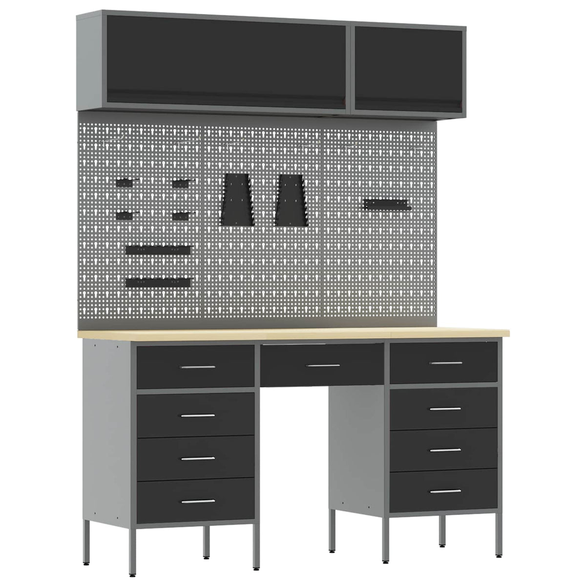 Arbeitsschrankset mit Schubladen mit Speicher 8 stk. Schwarz