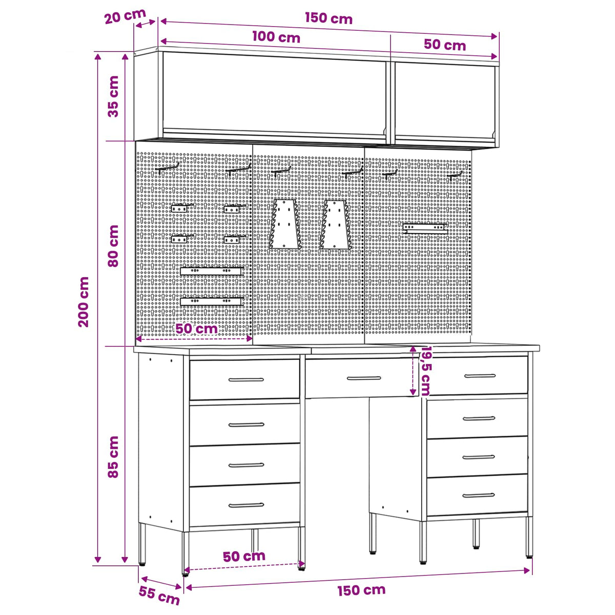 Arbeitsschrankset mit Schubladen mit Speicher 8 stk. Rot