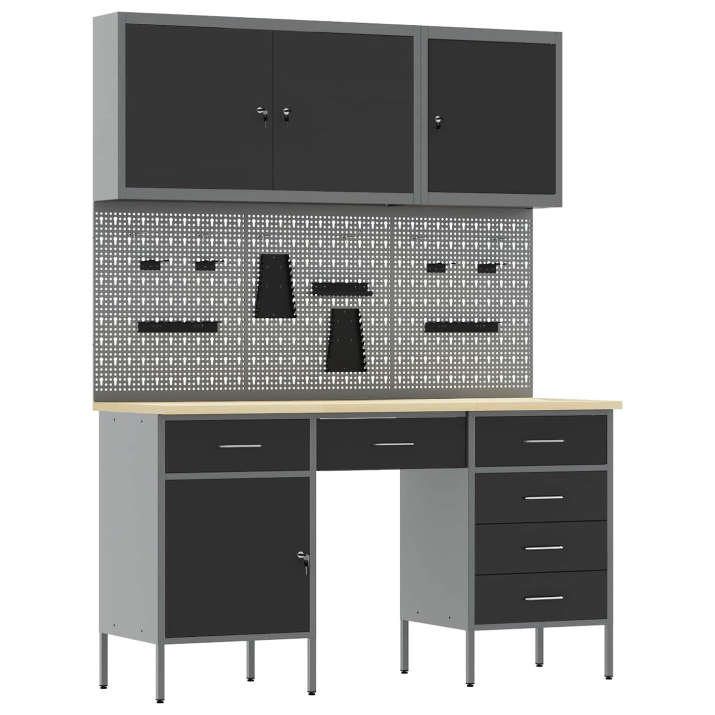 Werkbank mit Speicher 8 stk. Schwarz Ingenieure Holz und Stahl