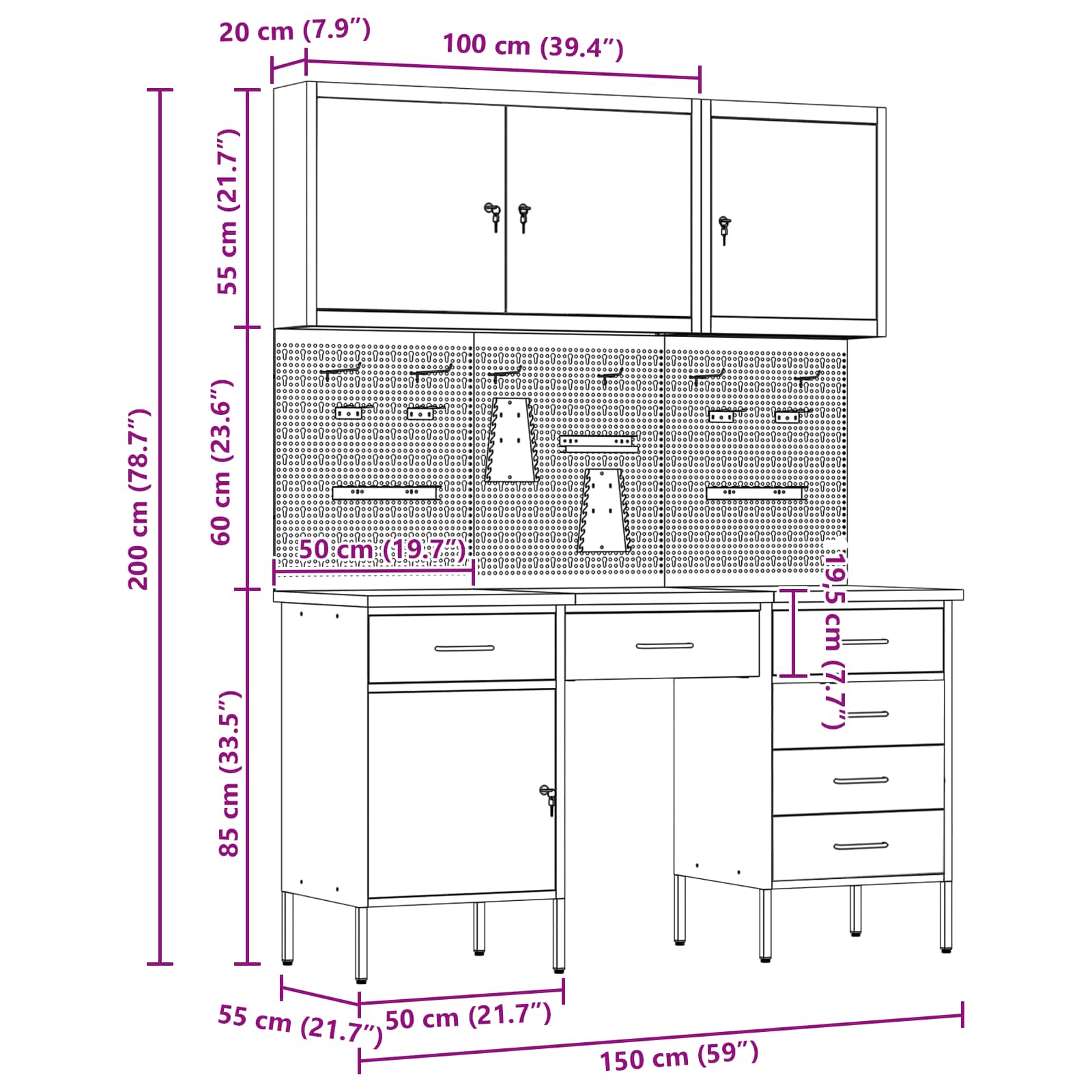 Werkbank 8 Stk. Rot und Grau Ingenieure Holz und Stahl