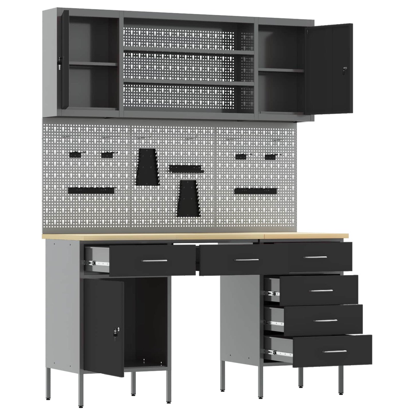 Werkbank mit Speicher 8 stk. Schwarz Ingenieure Holz und Stahl