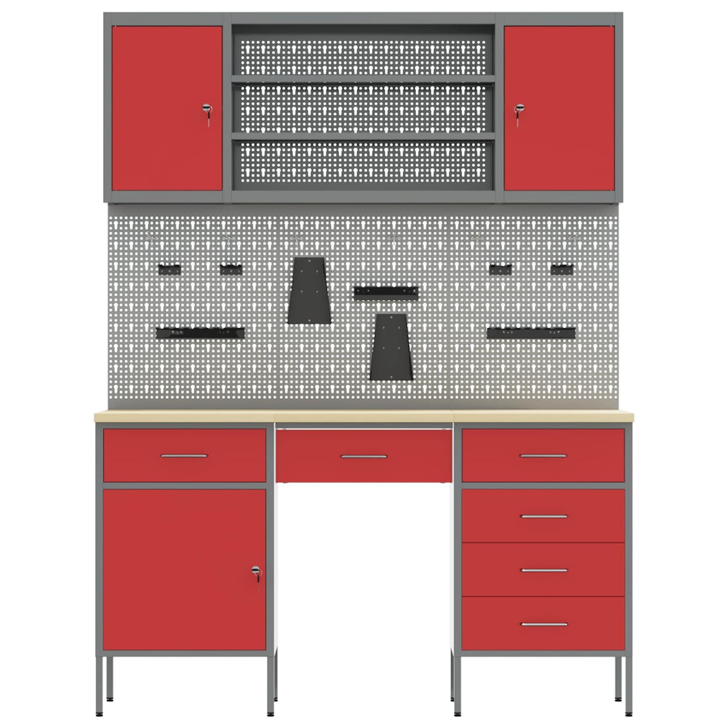 Werkbank mit Schubladen 8 stk. Rot Ingenieure Holz und Stahl