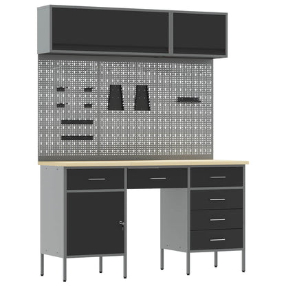 Arbeitsschrankset mit Schubladen mit Speicher 8 stk. Schwarz