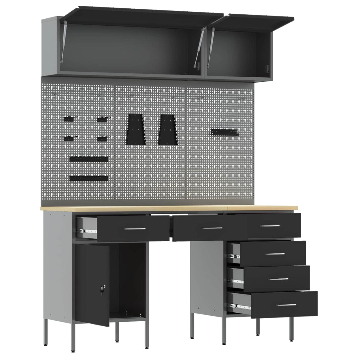 Arbeitsschrankset mit Schubladen mit Speicher 8 stk. Schwarz