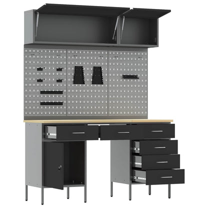 Arbeitsschrankset mit Schubladen mit Speicher 8 stk. Schwarz