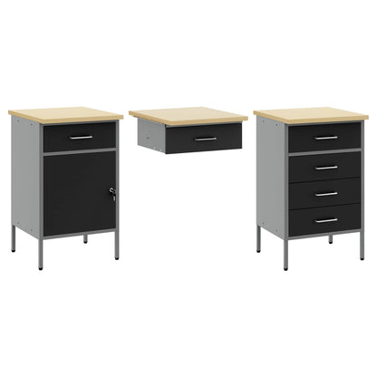 Arbeitsschrankset mit Schubladen mit Speicher 8 stk. Schwarz