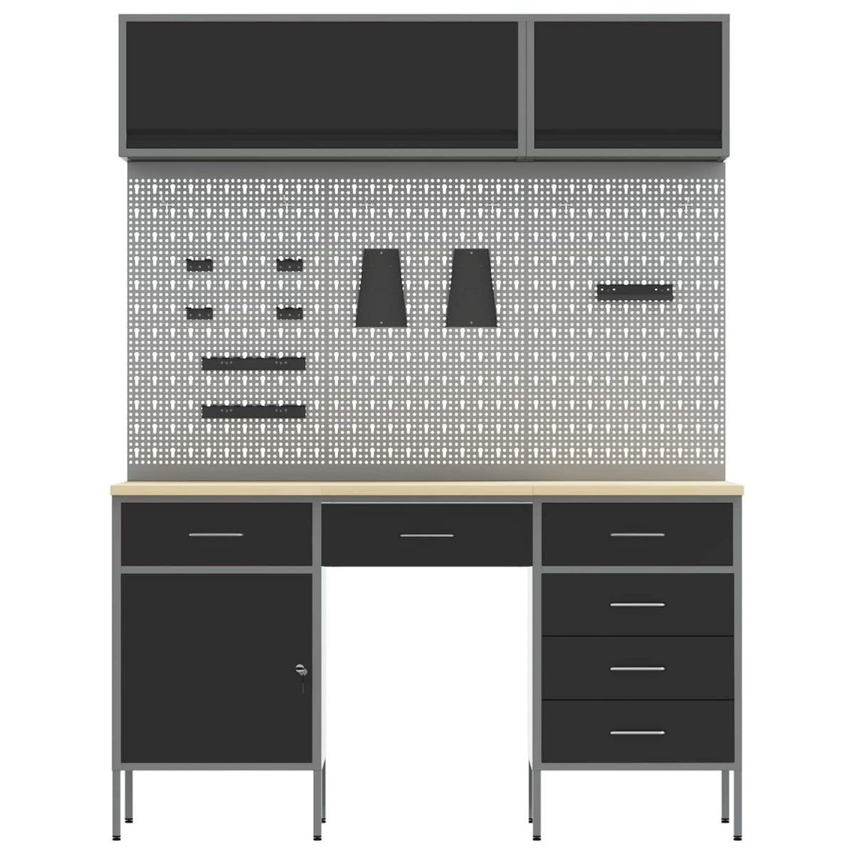 Arbeitsschrankset mit Schubladen mit Speicher 8 stk. Schwarz
