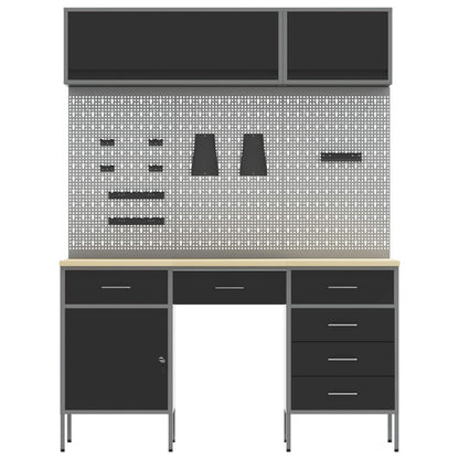 Arbeitsschrankset mit Schubladen mit Speicher 8 stk. Schwarz