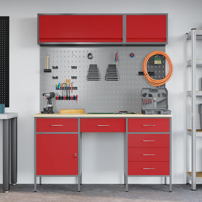 Arbeitsschrankset mit Schubladen mit Speicher 8 stk. Rot