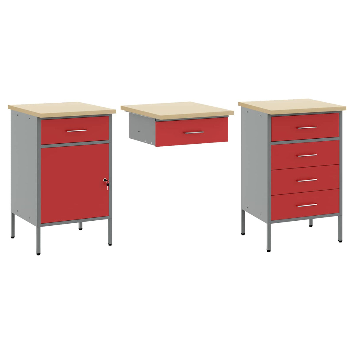 Arbeitsschrankset mit Schubladen mit Speicher 8 stk. Rot