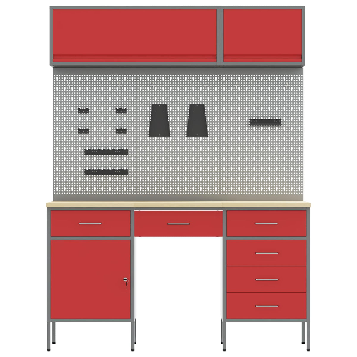 Arbeitsschrankset mit Schubladen mit Speicher 8 stk. Rot