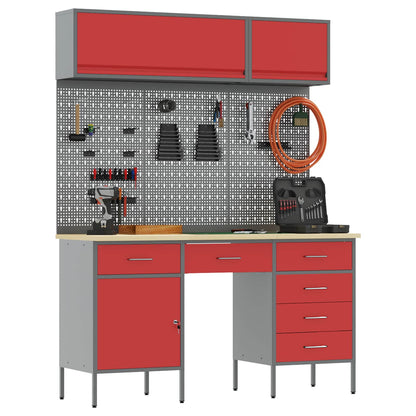 Arbeitsschrankset mit Schubladen mit Speicher 8 stk. Rot