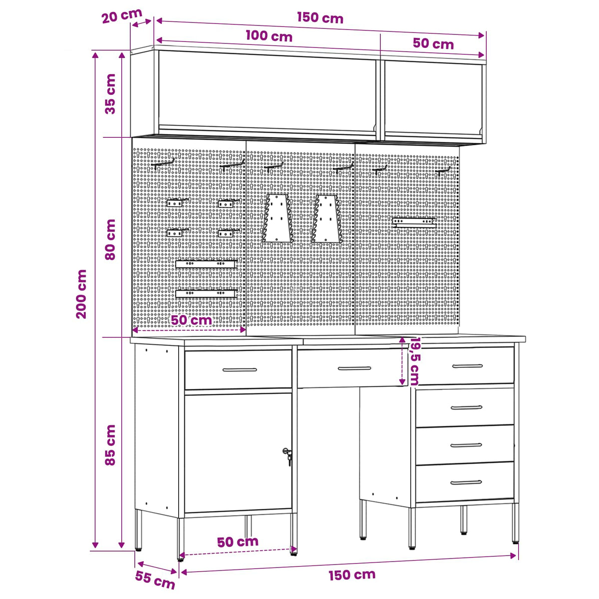 Arbeitsschrankset mit Schubladen mit Speicher 8 stk. Rot