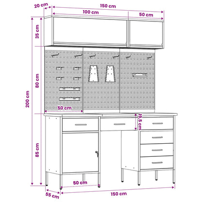 Arbeitsschrankset mit Schubladen mit Speicher 8 stk. Rot