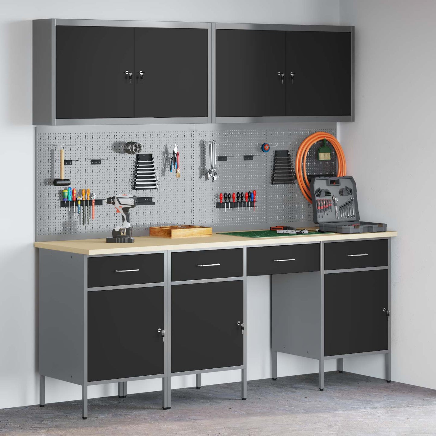 Werkbank 10 Stk. Schwarz und Grau Ingenieure Holz und Stahl