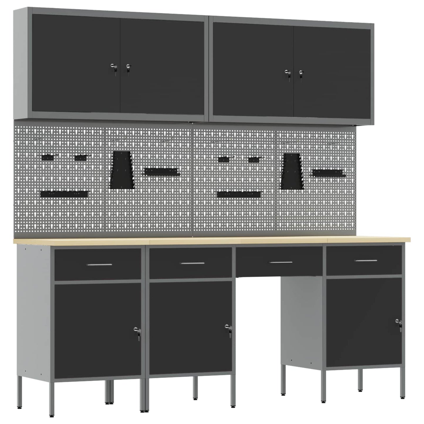Werkbank 10 Stk. Schwarz und Grau Ingenieure Holz und Stahl