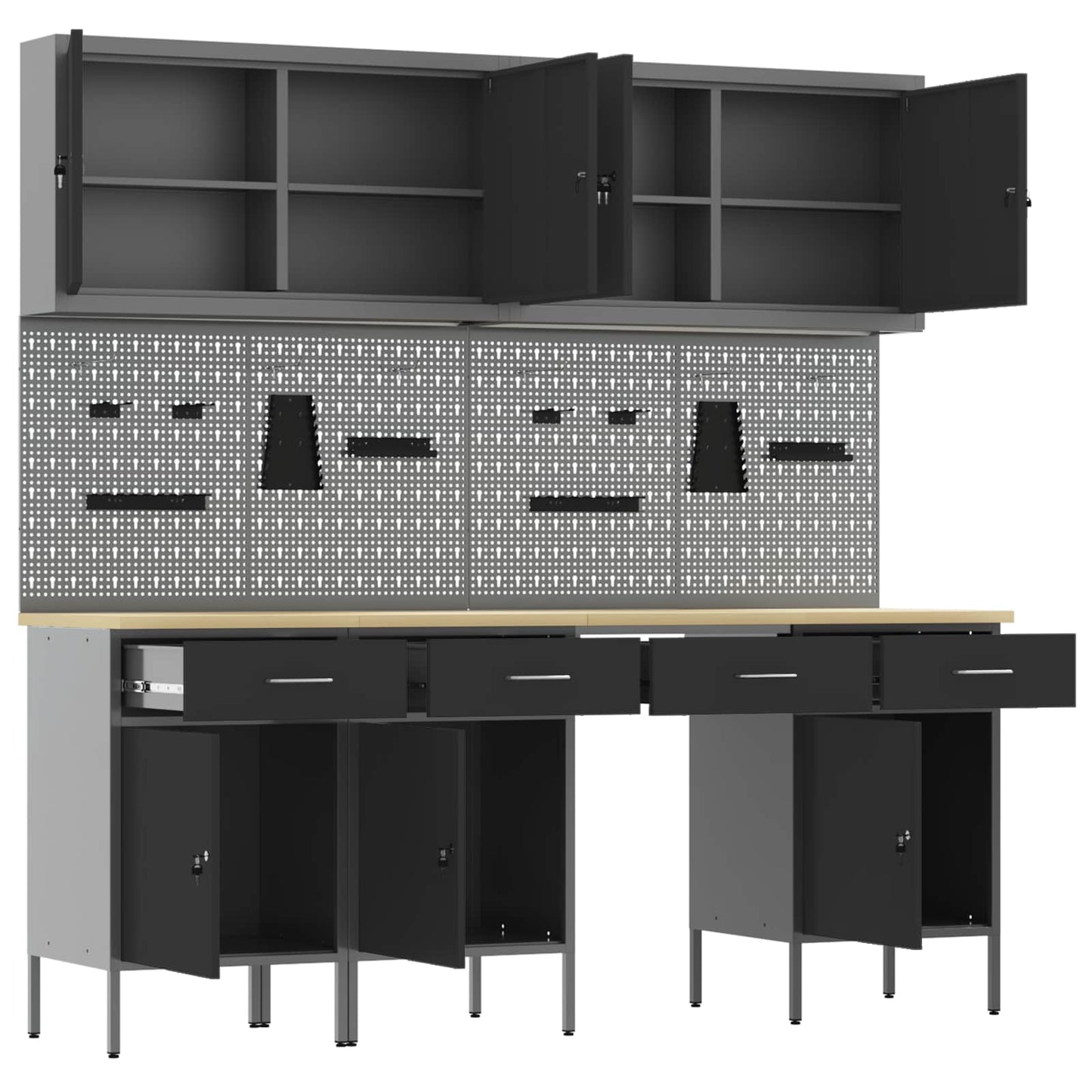 Werkbank 10 Stk. Schwarz und Grau Ingenieure Holz und Stahl