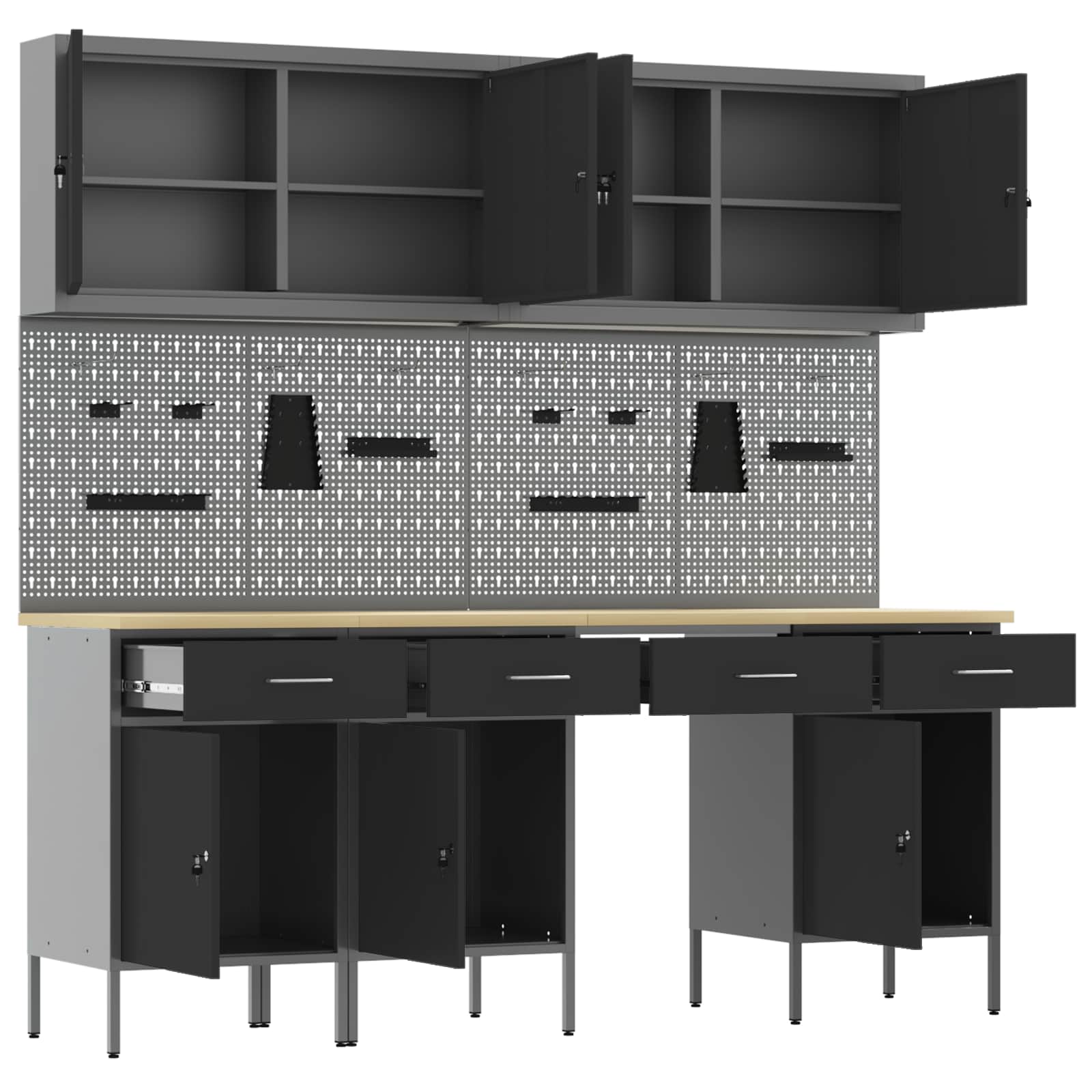 Werkbank 10 Stk. Schwarz und Grau Ingenieure Holz und Stahl