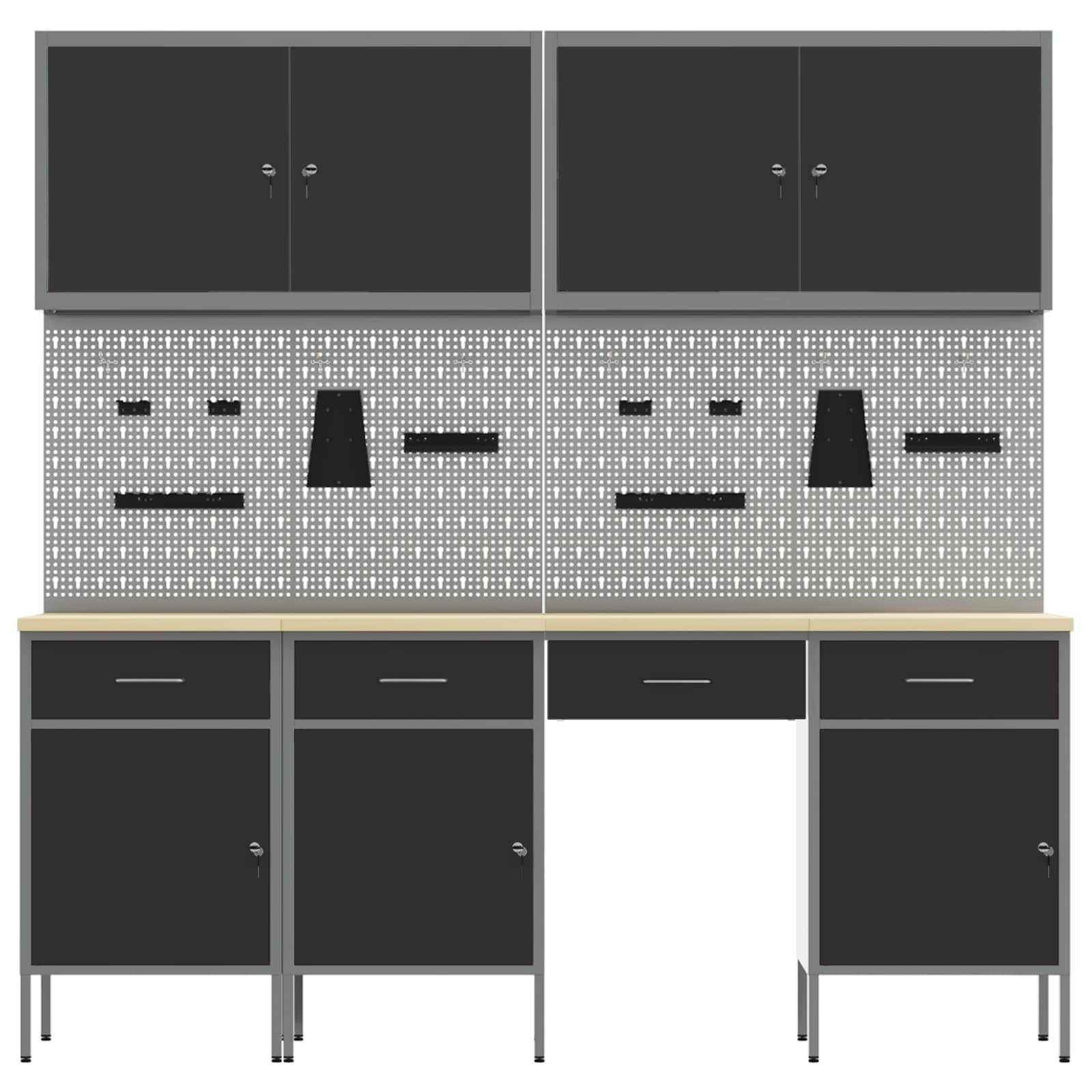 Werkbank 10 Stk. Schwarz und Grau Ingenieure Holz und Stahl
