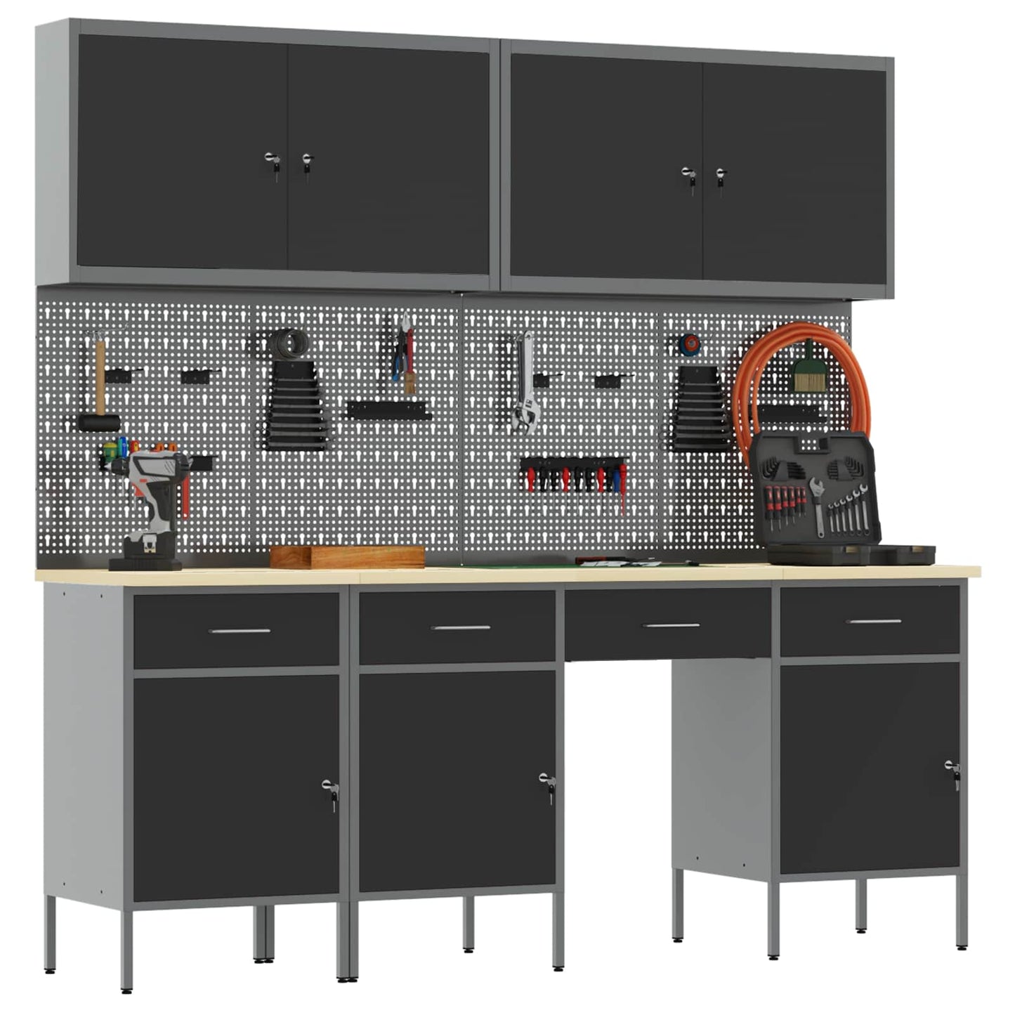 Werkbank 10 Stk. Schwarz und Grau Ingenieure Holz und Stahl