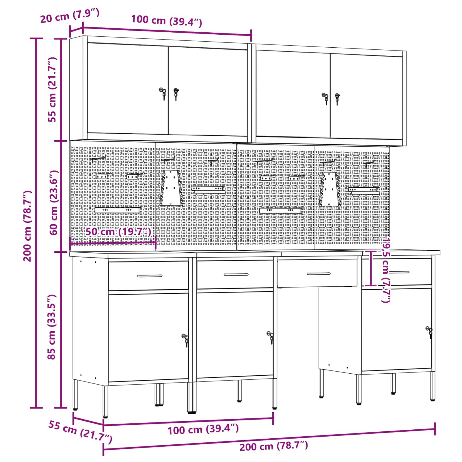 Werkbank 10 Stk. Schwarz und Grau Ingenieure Holz und Stahl