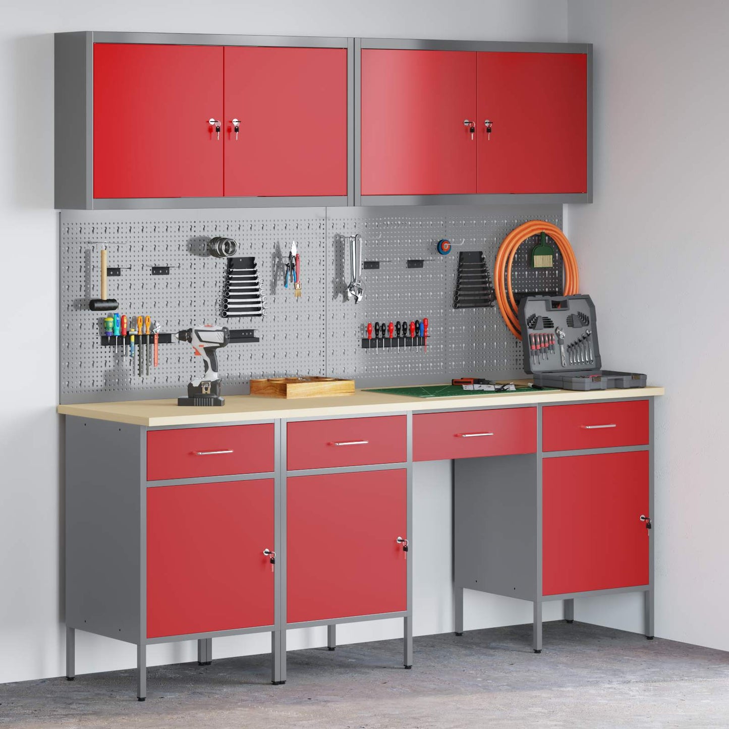 Werkbank 10 Stk. Rot und Grau Ingenieure Holz und Stahl