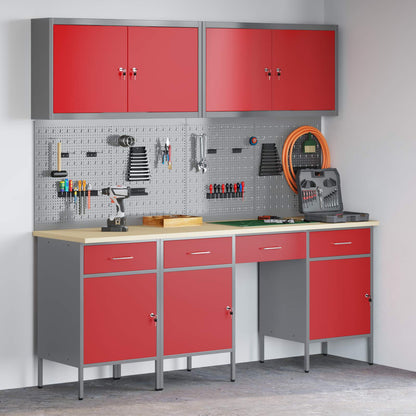 Werkbank 10 Stk. Rot und Grau Ingenieure Holz und Stahl