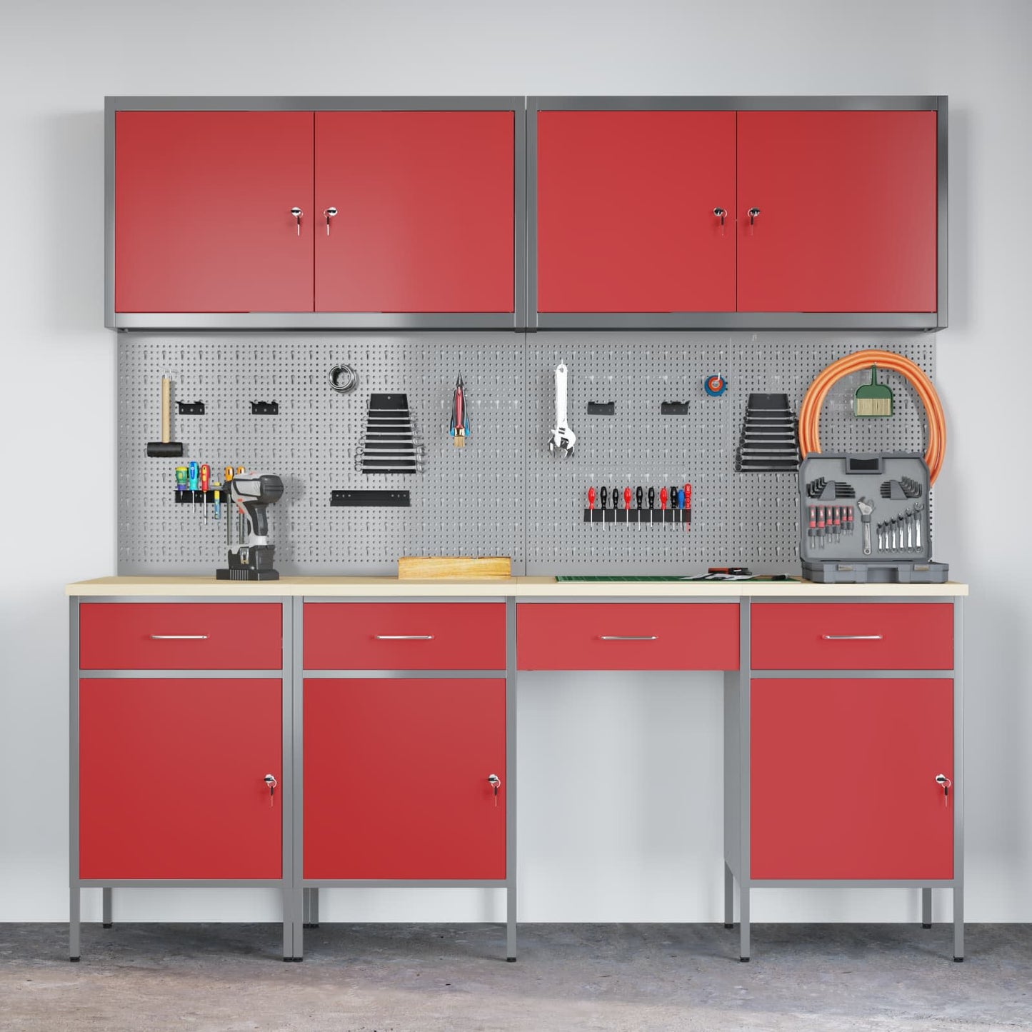 Werkbank 10 Stk. Rot und Grau Ingenieure Holz und Stahl