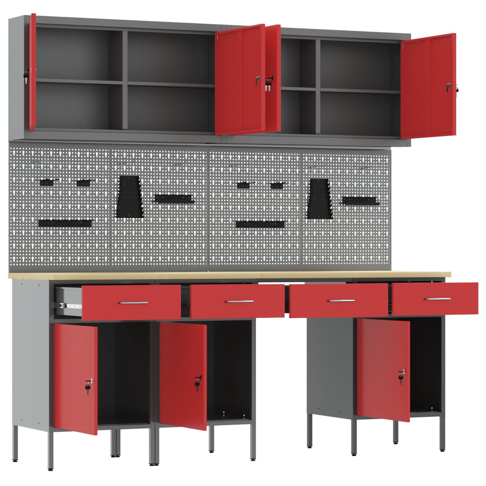 Werkbank 10 Stk. Rot und Grau Ingenieure Holz und Stahl