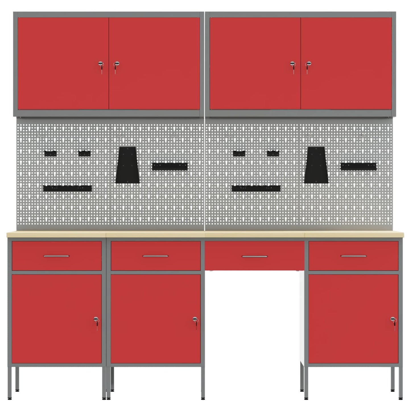 Werkbank 10 Stk. Rot und Grau Ingenieure Holz und Stahl