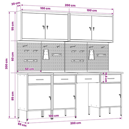 Werkbank 10 Stk. Rot und Grau Ingenieure Holz und Stahl