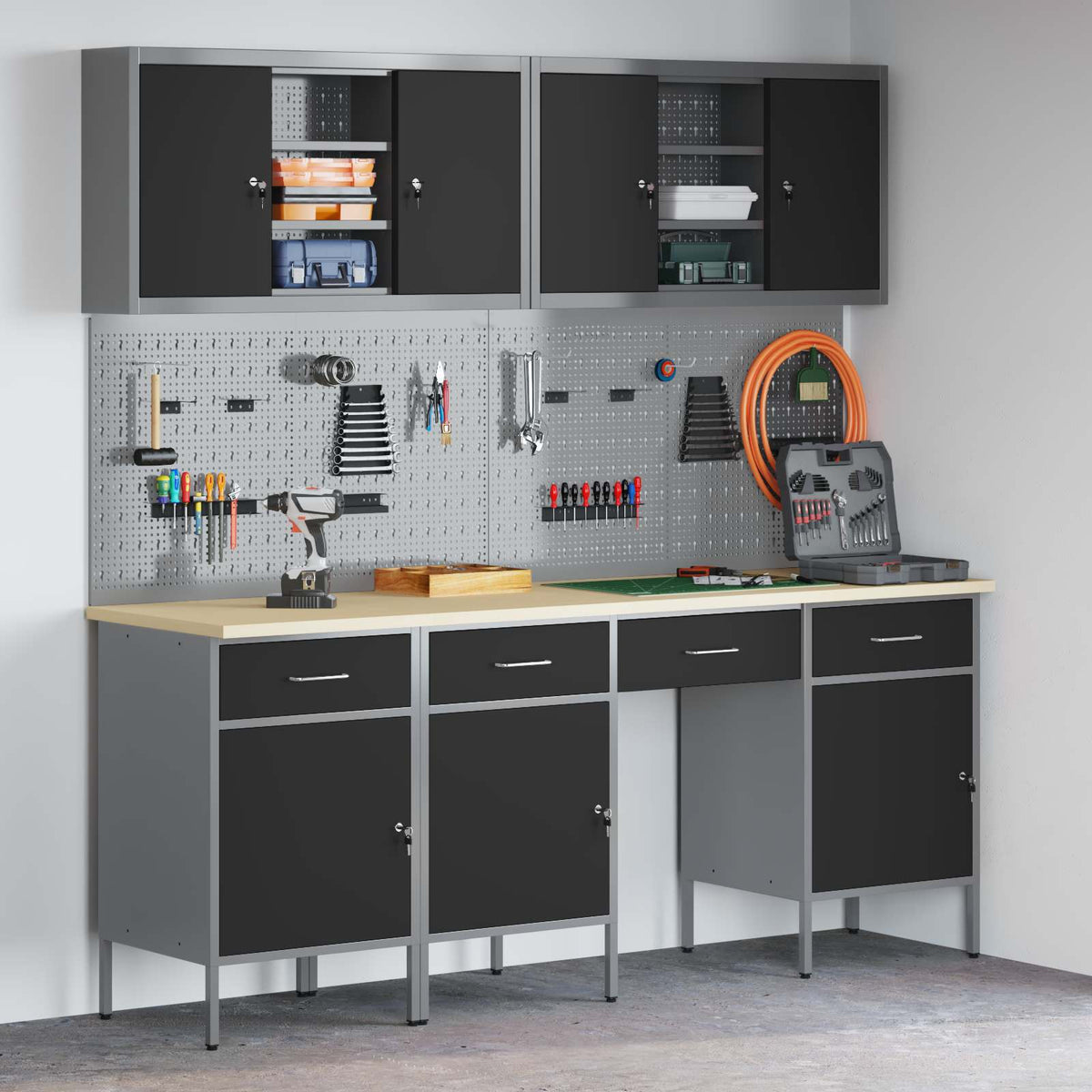 Werkbank 10 Stk. Schwarz und Grau Ingenieure Holz und Stahl
