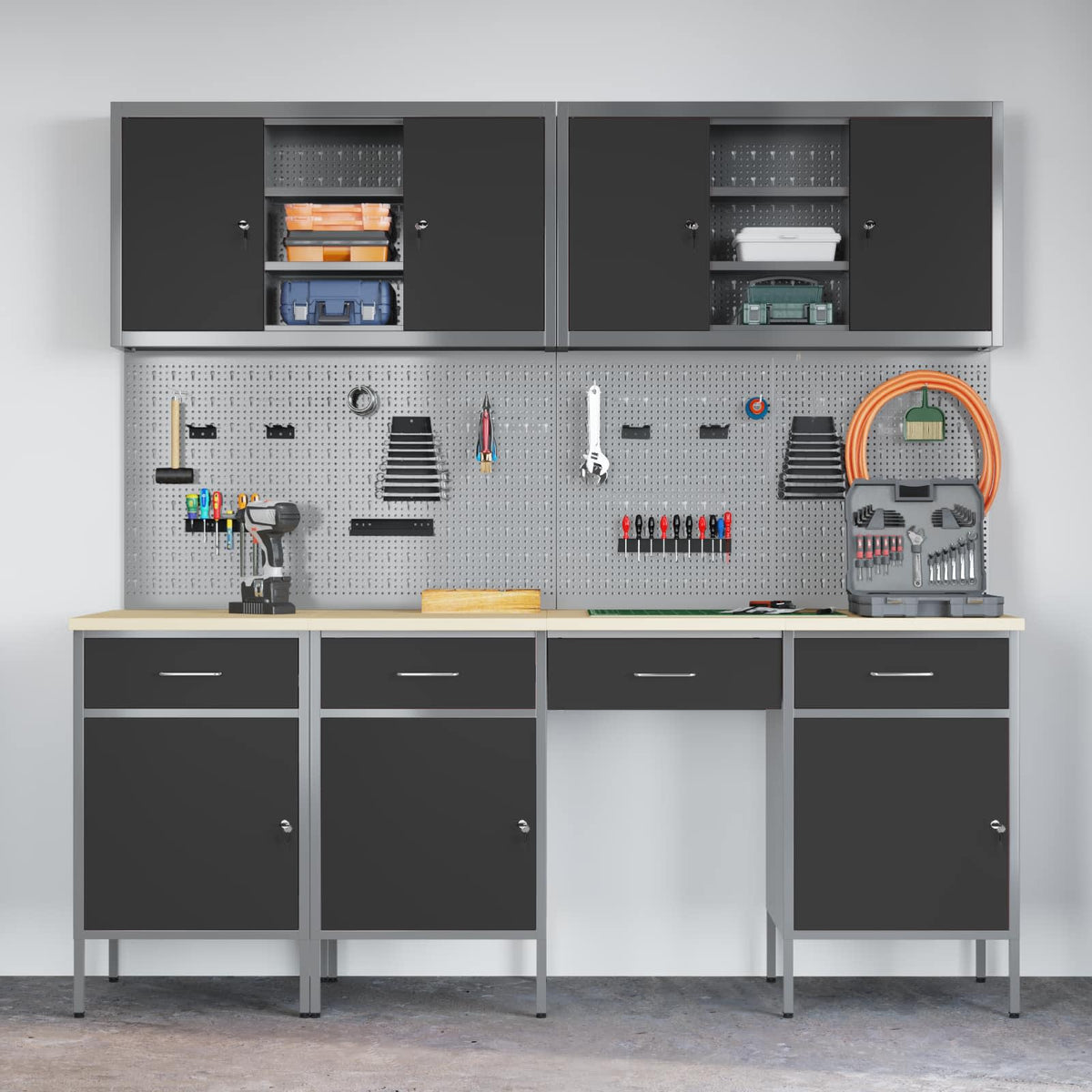 Werkbank 10 Stk. Schwarz und Grau Ingenieure Holz und Stahl
