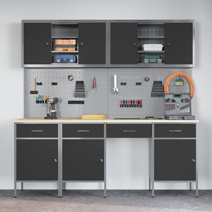 Werkbank 10 Stk. Schwarz und Grau Ingenieure Holz und Stahl