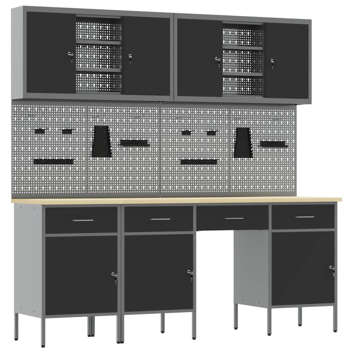 Werkbank 10 Stk. Schwarz und Grau Ingenieure Holz und Stahl