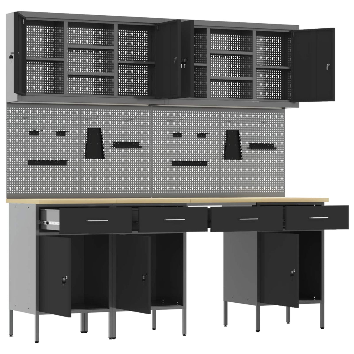Werkbank 10 Stk. Schwarz und Grau Ingenieure Holz und Stahl