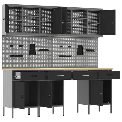 Werkbank 10 Stk. Schwarz und Grau Ingenieure Holz und Stahl