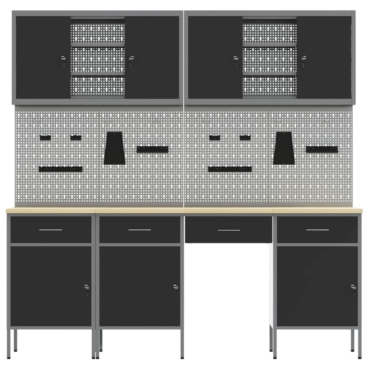 Werkbank 10 Stk. Schwarz und Grau Ingenieure Holz und Stahl