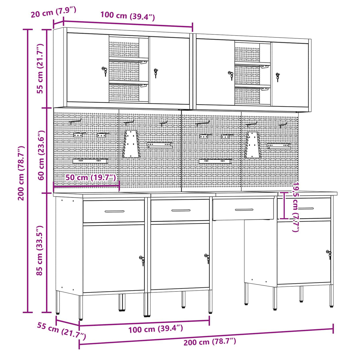 Werkbank 10 Stk. Schwarz und Grau Ingenieure Holz und Stahl