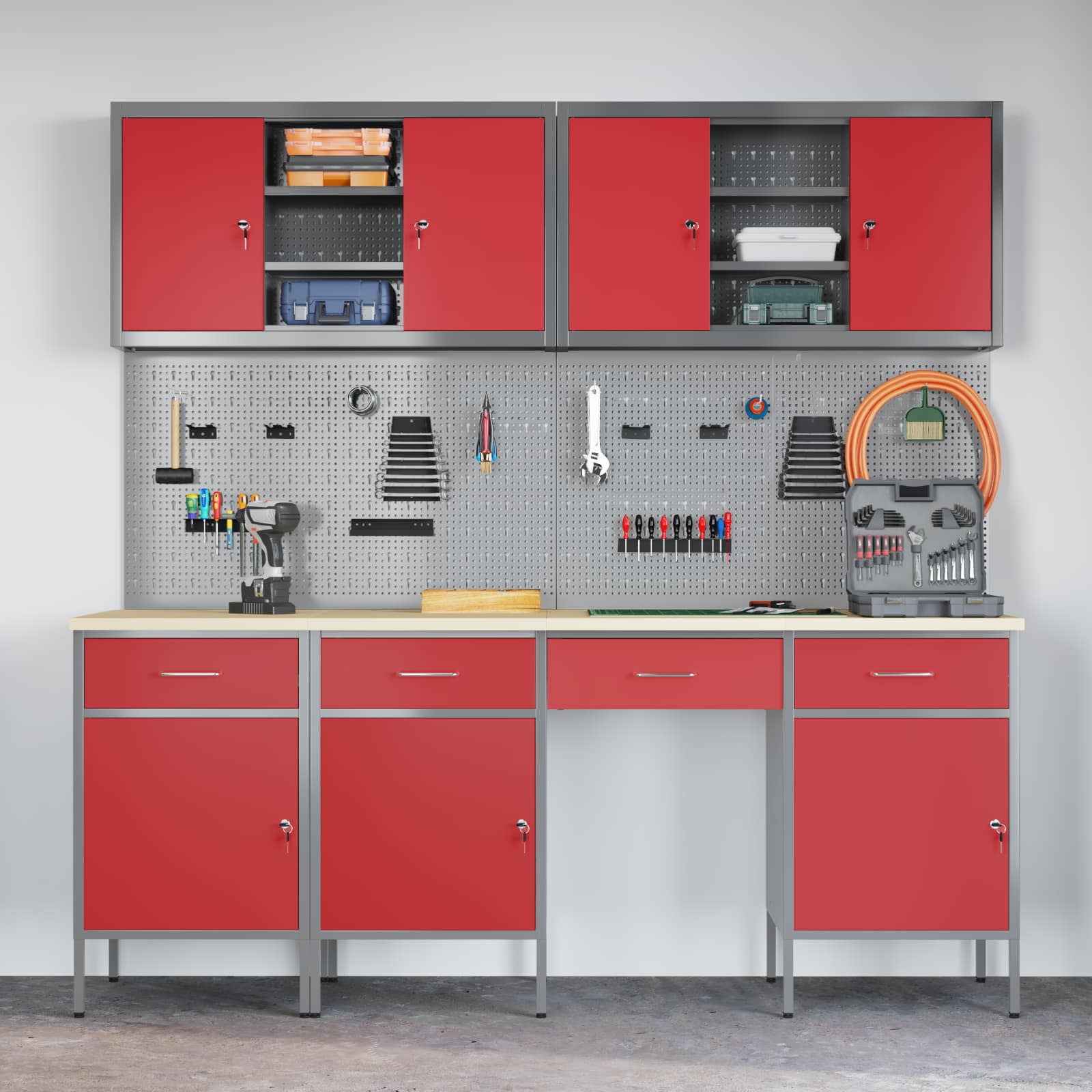 Werkbank 10 Stk. Rot und Grau Ingenieure Holz und Stahl