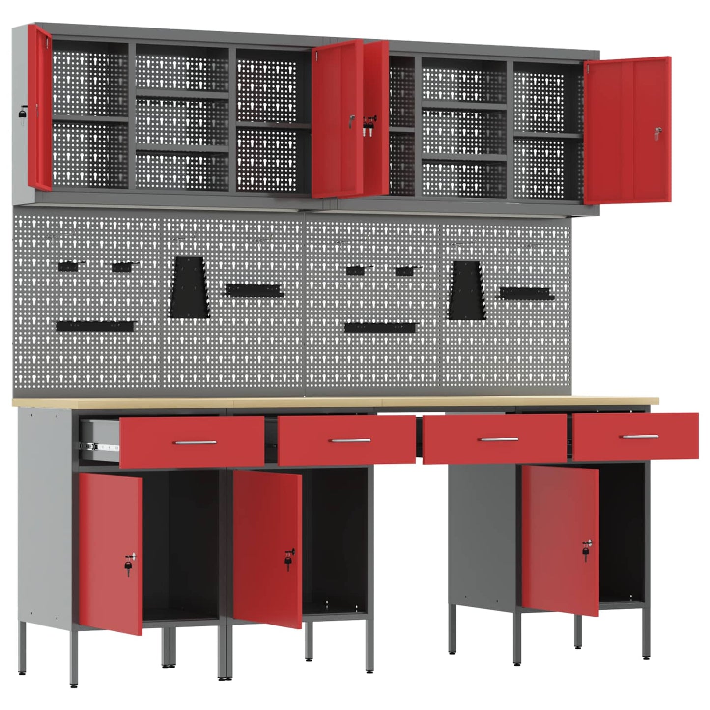 Werkbank 10 Stk. Rot und Grau Ingenieure Holz und Stahl